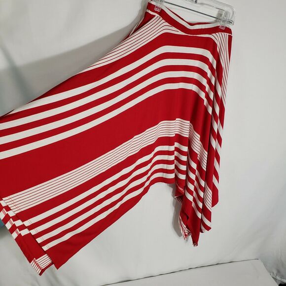 Reborn J Womens Skirt Small Handkerchief Hem Pull On Red White Striped Rayon - Picture 3 of 6